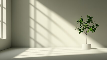 Minimalist Room Decor: Sunlight Illuminates a Potted Plant