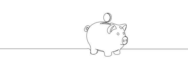 Single continuous line piggy bank line art vector business illustration with transparent background editable stroke. © Proongnee