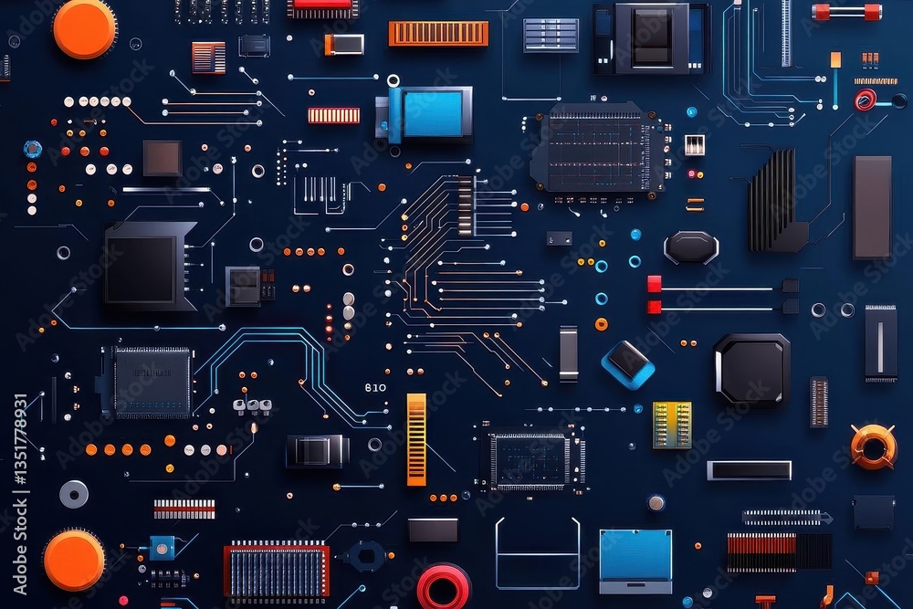Fototapete Abstract computer circuit board design set against a striking blue background showcasing modern technology elements