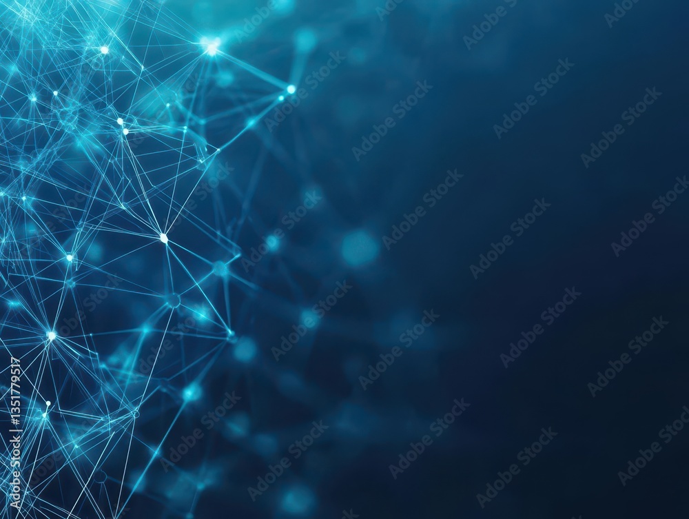 Poster Blue background featuring a complex network of connected lines illustrating digital communication and connectivity