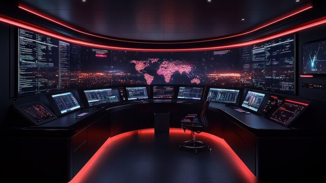 Global Network Control Center: Futuristic Monitoring Room