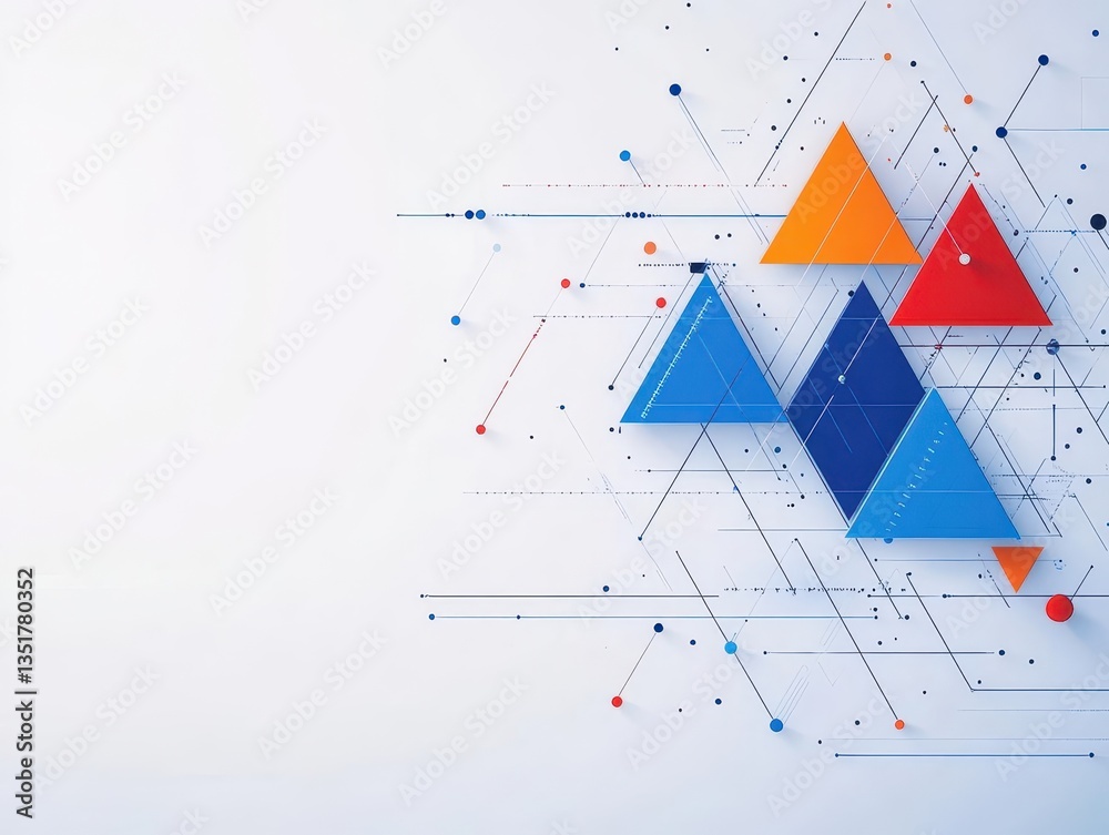 Poster geometric triangle surrounded by abstract shapes illustrating a futuristic design concept in modern 