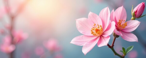 Obraz premium Delicate watercolor blooms, soft pastel hues, blurred background, floral background, watercolor painting