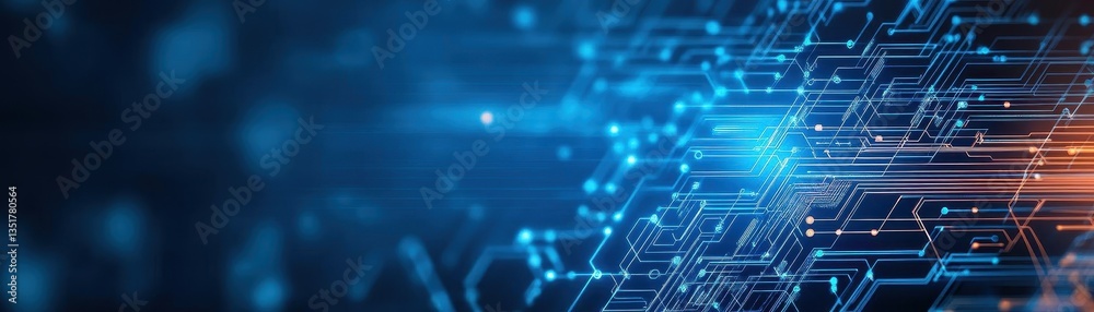 Poster Circuit board with glowing orange light symbolizing advanced technology and digital connectivity in modern systems