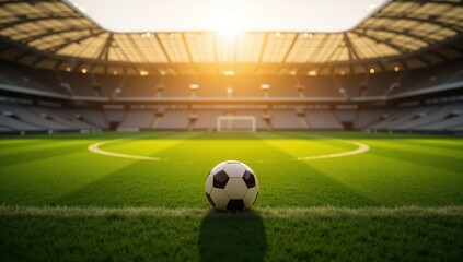 Expansive Football Field Under Golden Sunset with Vibrant Green Grass