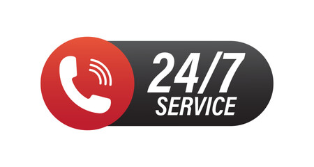 24 7 Service Support open, 24 hours a day, 7 days a week icon set. Call Center. Tech supporting symbol. Timetable, time, hours signs. Delivery, shopping symbol. Vector illustration