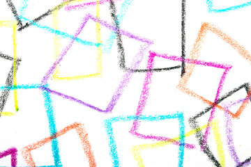 Pastel Oil Crayon Multicolour Rainbow Geometric Triangles Squares Child Like Drawing Background