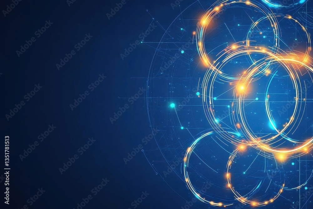 Fototapete Blue background with circle and line elements creating an abstract geometric design for modern artistic expression