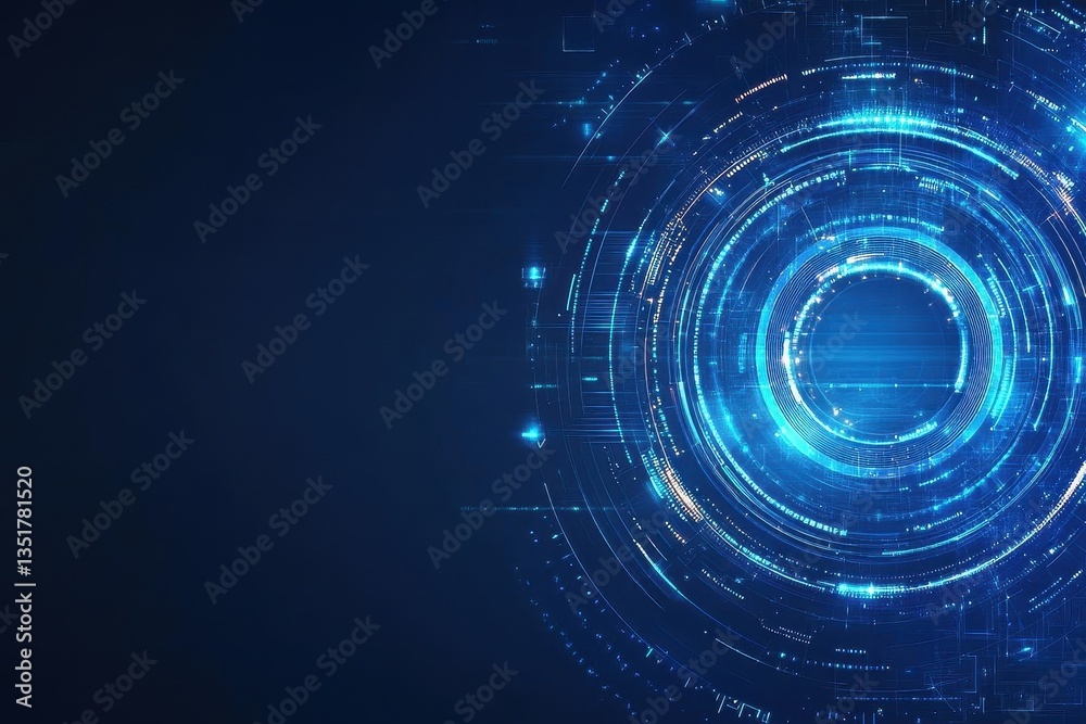 Poster abstract geometric design featuring a blue circle set against a black background for striking visual