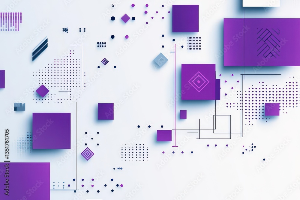 Poster Abstract representation of purple squares arranged in a creative pattern showcasing modern geometric shapes