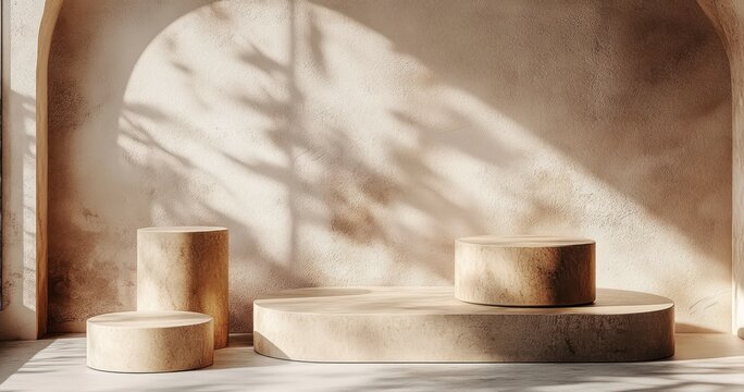 Circular Minimalistic Podium for Elegant Product Display in Neutral Tones