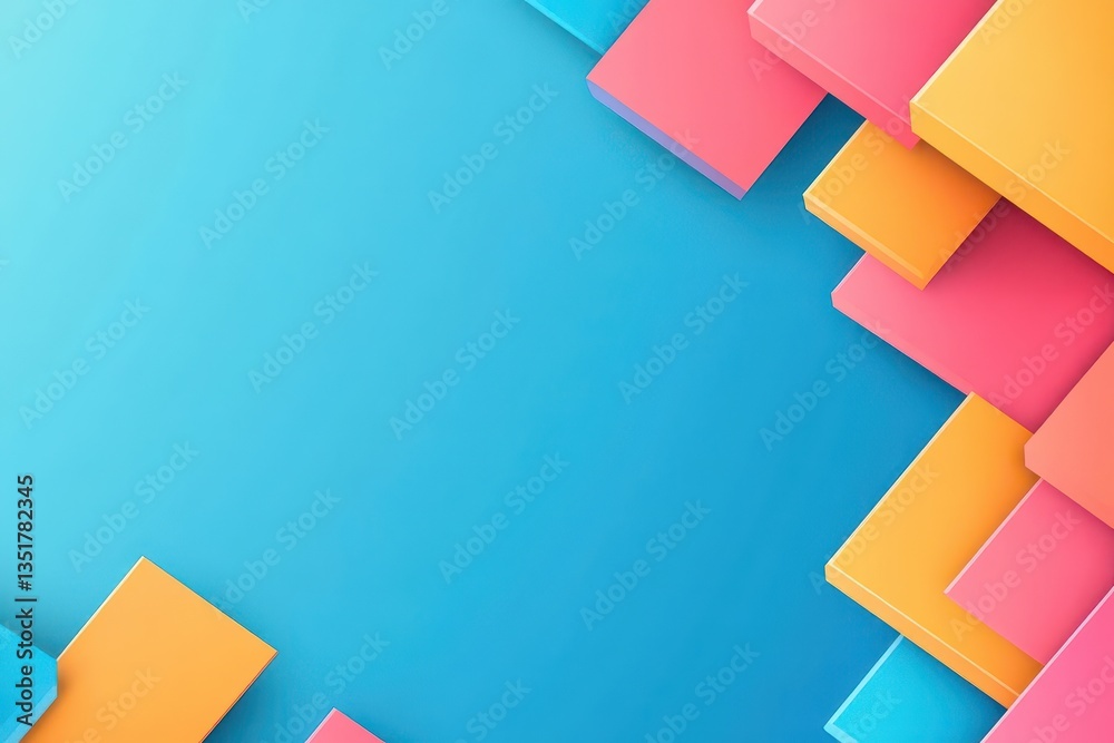 Poster Vibrant colorful blocks on a rich blue background creating a playful and energetic abstract gradient visual experience
