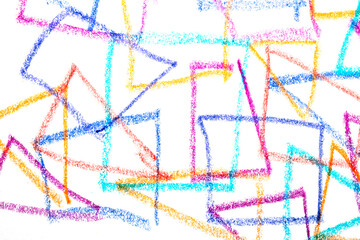 Pastel Oil Crayon Multicolour Rainbow Geometric Triangles Squares Child Like Drawing Background