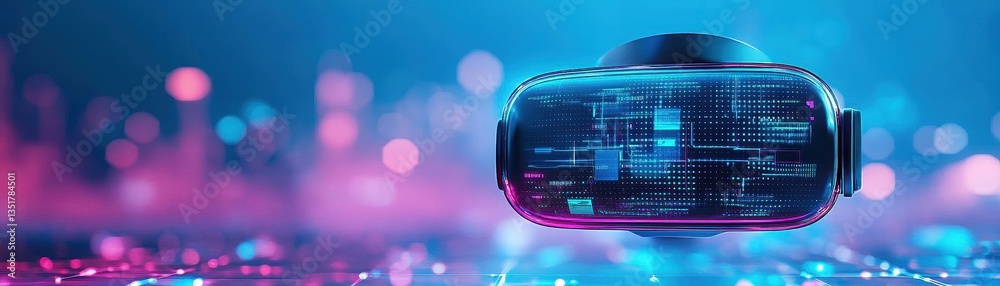 Poster innovative virtual reality headset designed for immersive experiences in gaming and interactive ente