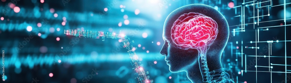 Poster Brain scan displaying intricate neural activity illustrating the impact of ai on genomics and healthcare advances