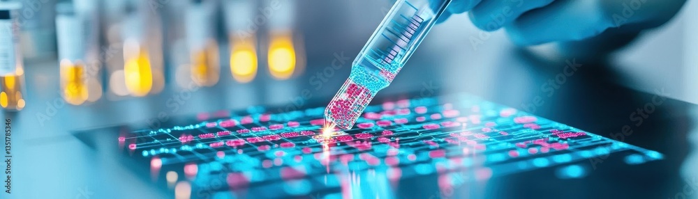 Aufkleber scientist utilizing pipette to conduct blood sample testing highlighting the role of ai in genomic r