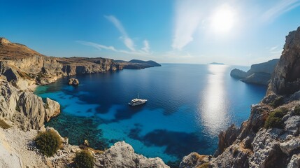 Fototapeta premium Scenic View of a Yacht in a Turquoise Bay