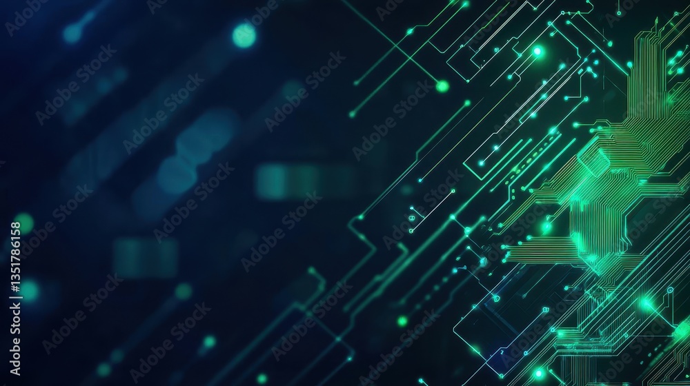 Poster Circuit board featuring a futuristic green pattern illustrating advanced technology and digital innovation concepts