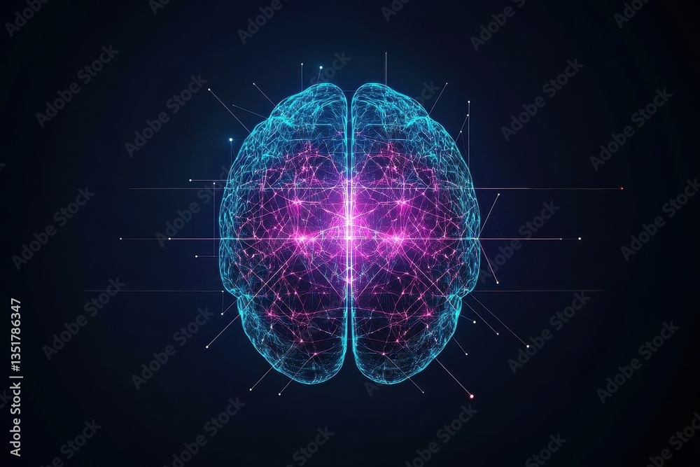 Poster Intricate network of glowing lines forming a brain representing artificial intelligence and cognitive connections