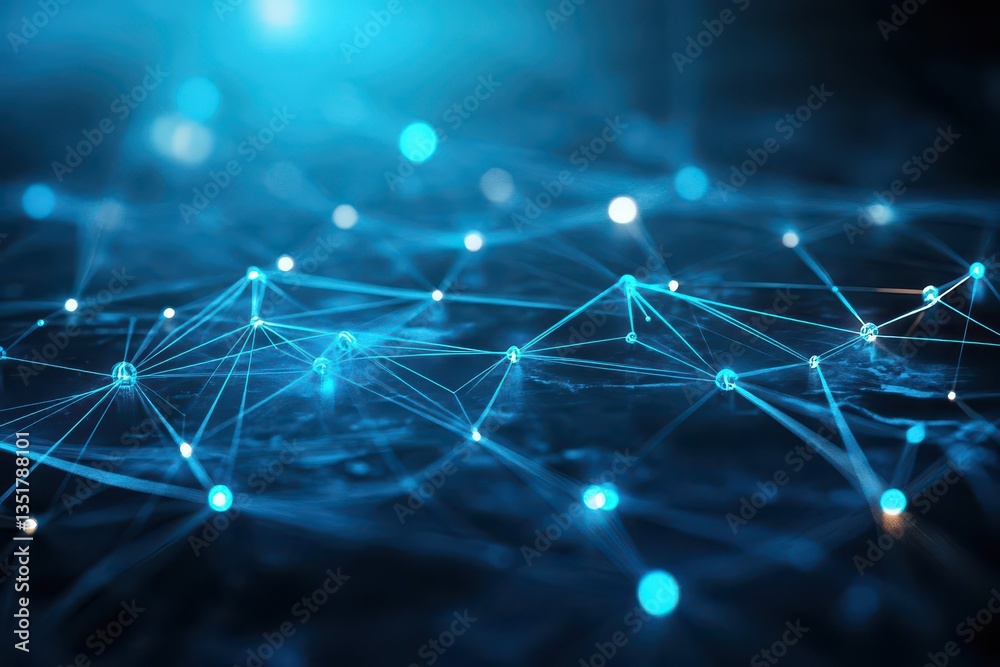 Poster A network of blue lights representing interconnected global communication and advanced technology solutions