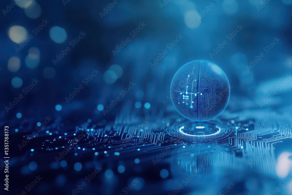 Leinwandbilder A sphere on a circuit board symbolizing the intersection of technology and modern digital innovations in ai