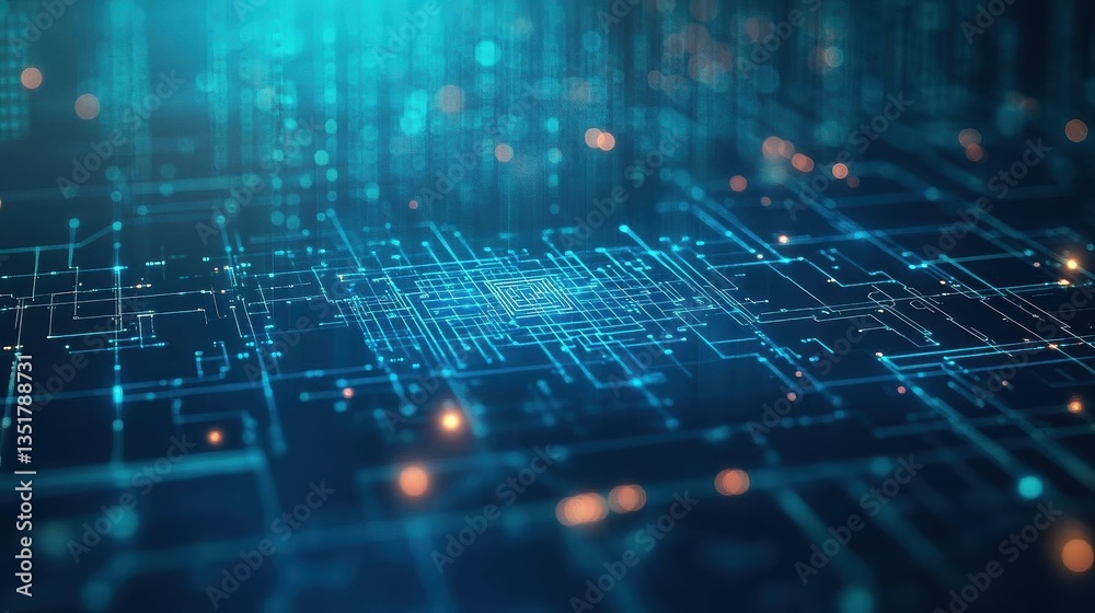 Aufkleber A circuit board with a blue background illustrating the integration of learning and artificial intelligence in technology