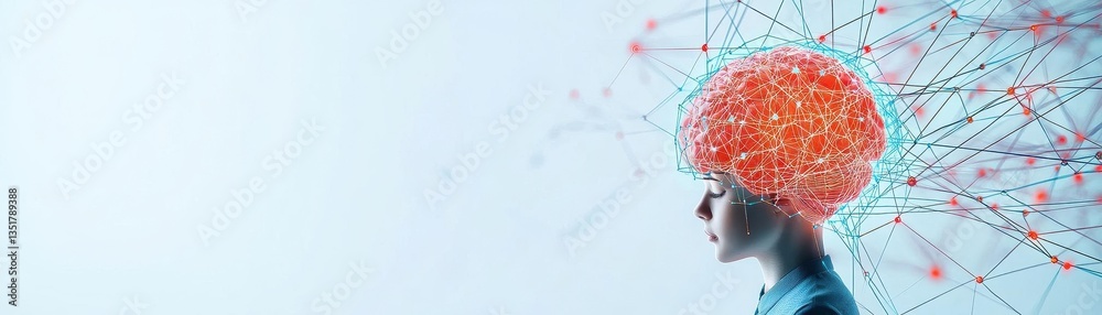 Aufkleber Person with a brain in their head depicting the visualization of neural networks and cognitive processes in ai