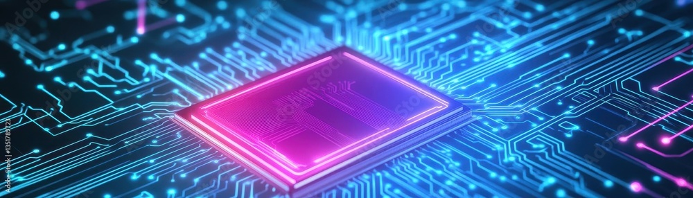Poster Close-up of a cpu chip on a circuit board highlighting the importance of semiconductors in modern technology
