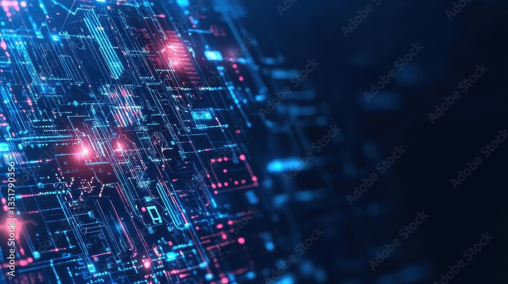 Aufkleber Circuit board with blue and pink pattern illustrating technology, innovation, and data analysis in modern computing