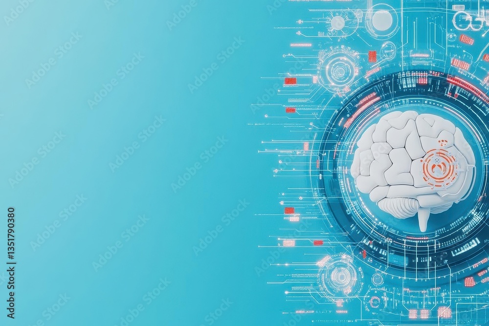 Poster brain with circuitry at the center illustrating intelligence, technology, and ai tools in modern soc