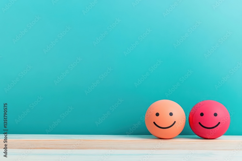 Poster two cheerful eggs with smiley faces representing happiness and positivity in a whimsical setting