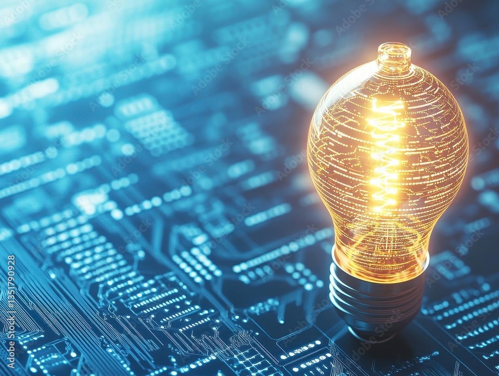 Aufkleber a light bulb illuminating a circuit board representing innovation and bright ideas in a technologica