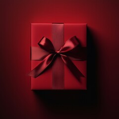 Elegant red gift box with satin ribbon on dark background for romantic celebrations, luxury branding, holiday promotions, or Valentine’s Day campaigns