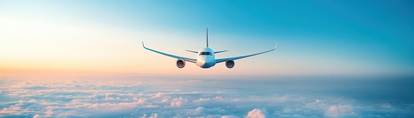 Obraz premium Airplane flying above the clouds displaying the beauty of high altitude travel and the vastness of the sky