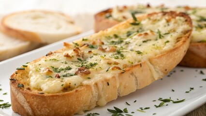 Golden Garlic Bread with Melted Cheese and Herb Garnish &ndash; Perfect Snack Idea