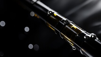 Naklejka premium Close-up of liquid droplets on a bottle.