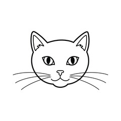 Cute Cat Head Outline - Simple Line Art Vector Design