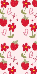 Vibrant Strawberry and Flower Pattern