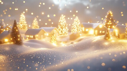 White festive background with golden and white lights twinkling softly, a snow-like texture adding depth to the minimalist holiday decor, wide shot.
