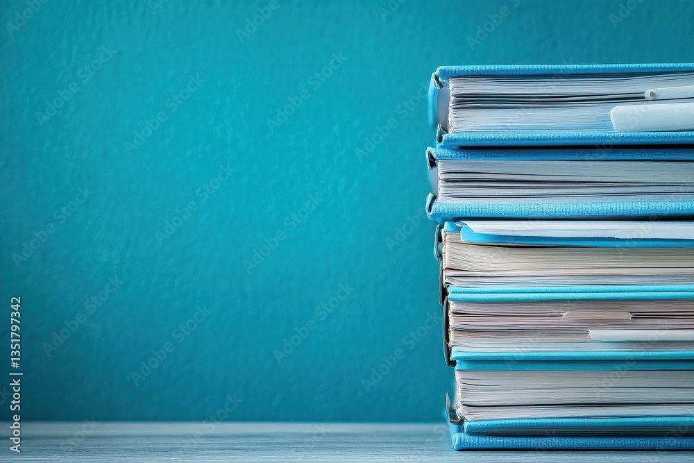 Poster Stack of papers organized neatly on a desk representing documentation and administrative tasks in a professional setting