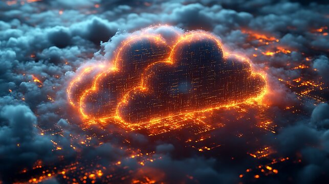 Abstract cloud computing network with glowing data connections and digital flow image