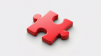 Obraz premium Glossy Red Puzzle Piece with Smooth Curves on a Minimalist Gray Surface for Connection and Completion Visual Metaphors