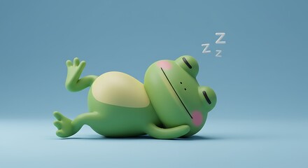 Sleeping cartoon frog illustration with Zzz on a light blue background