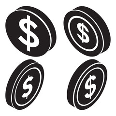  Isometric icon of money, dollar coin, Isometric dollar coins against a white background