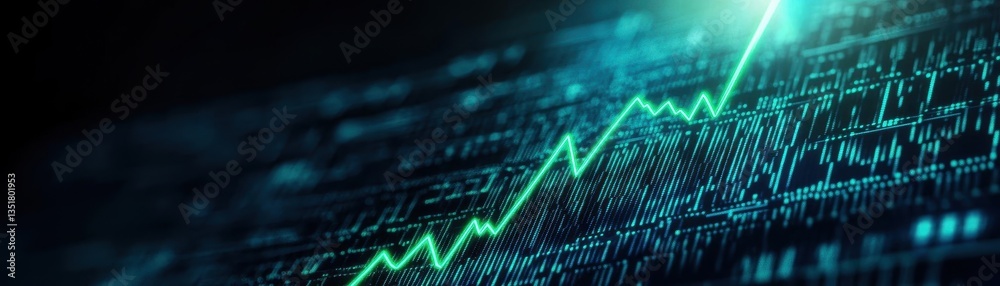 Poster upward pointing green arrow on stock chart symbolizing growth in financial markets and positive inve