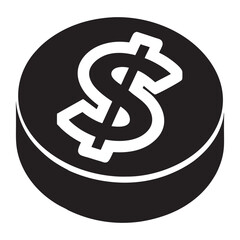 Simple black and white 3D dollar coin silhouette icon. Dollar coin, money, cash, money icon, vector, US dollar coin silhouette vector