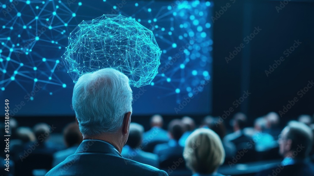 Aufkleber Thoughtful man with detailed brain model illustrating cognitive functionality and neurological concepts in his head