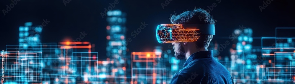Poster Innovative architect utilizing advanced augmented reality technology to design futuristic virtual environments