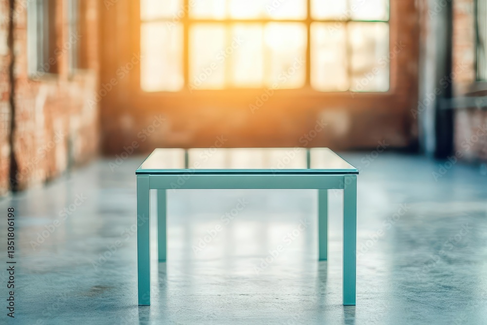 Poster Small rectangular table in an empty room with neutral color scheme and simple design ideal for various functions