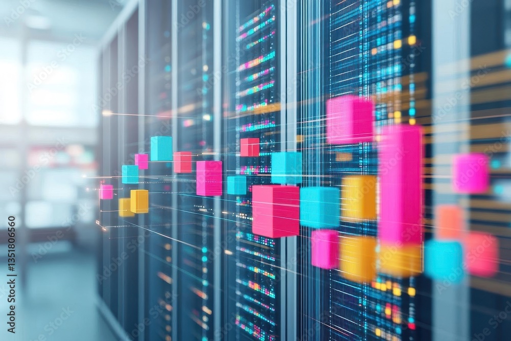 Poster A server with colorful sticky notes illustrating the importance of organization and structure in information technology systems